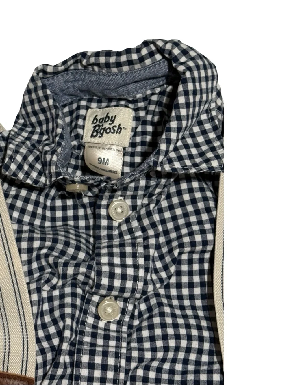 OshKosh B'gosh Black Gingham Shirt with Tan Suspender Pants